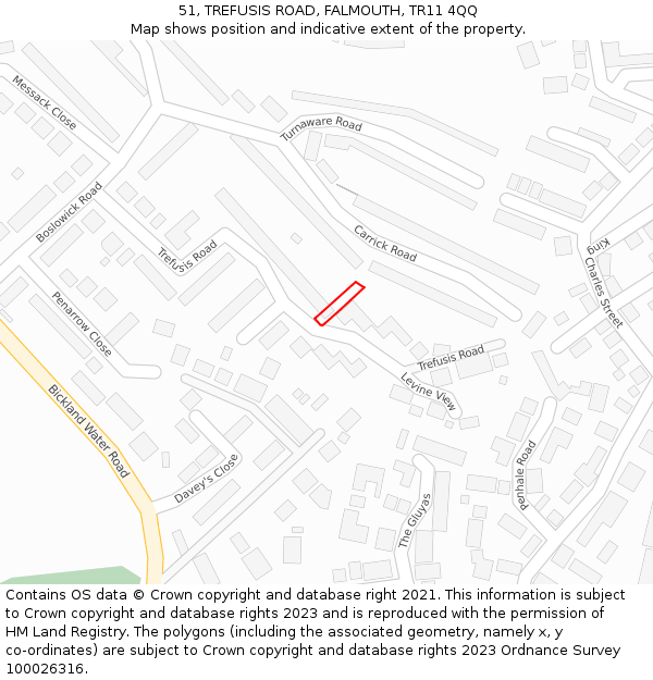 51, TREFUSIS ROAD, FALMOUTH, TR11 4QQ: Location map and indicative extent of plot