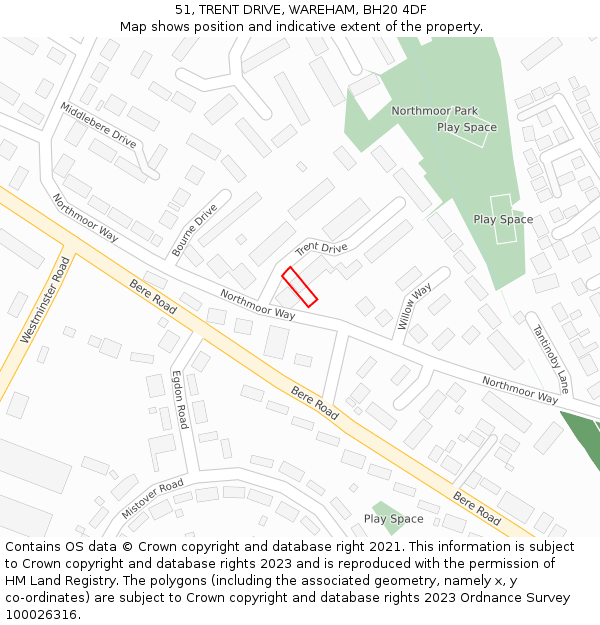 51, TRENT DRIVE, WAREHAM, BH20 4DF: Location map and indicative extent of plot