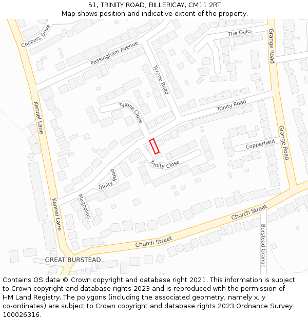 51, TRINITY ROAD, BILLERICAY, CM11 2RT: Location map and indicative extent of plot