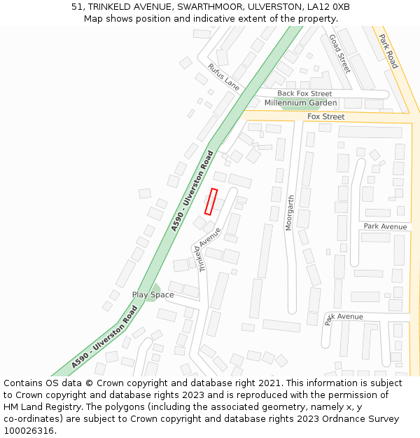 51, TRINKELD AVENUE, SWARTHMOOR, ULVERSTON, LA12 0XB: Location map and indicative extent of plot