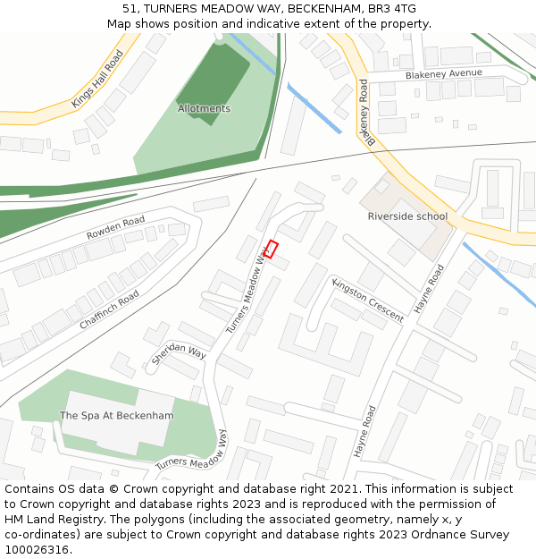 51, TURNERS MEADOW WAY, BECKENHAM, BR3 4TG: Location map and indicative extent of plot