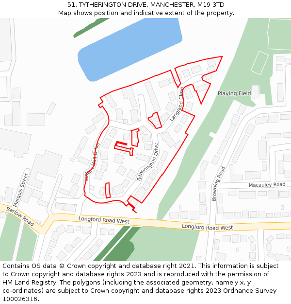 51, TYTHERINGTON DRIVE, MANCHESTER, M19 3TD: Location map and indicative extent of plot
