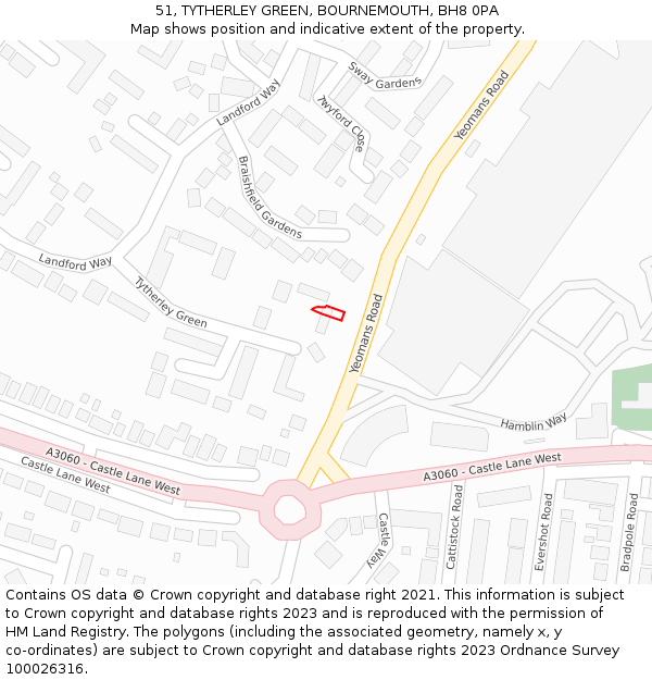 51, TYTHERLEY GREEN, BOURNEMOUTH, BH8 0PA: Location map and indicative extent of plot