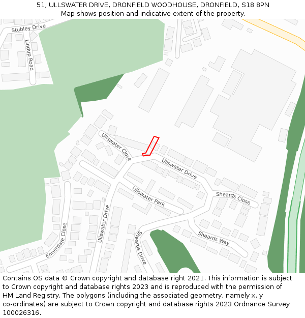 51, ULLSWATER DRIVE, DRONFIELD WOODHOUSE, DRONFIELD, S18 8PN: Location map and indicative extent of plot
