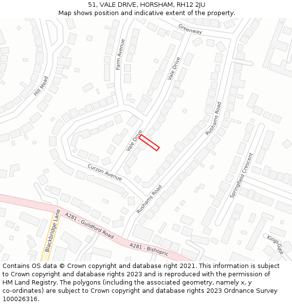 51, VALE DRIVE, HORSHAM, RH12 2JU: Location map and indicative extent of plot