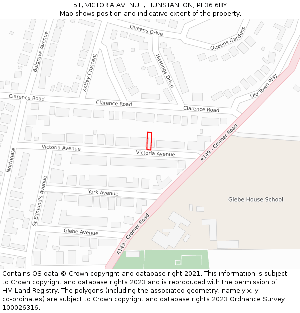 51, VICTORIA AVENUE, HUNSTANTON, PE36 6BY: Location map and indicative extent of plot