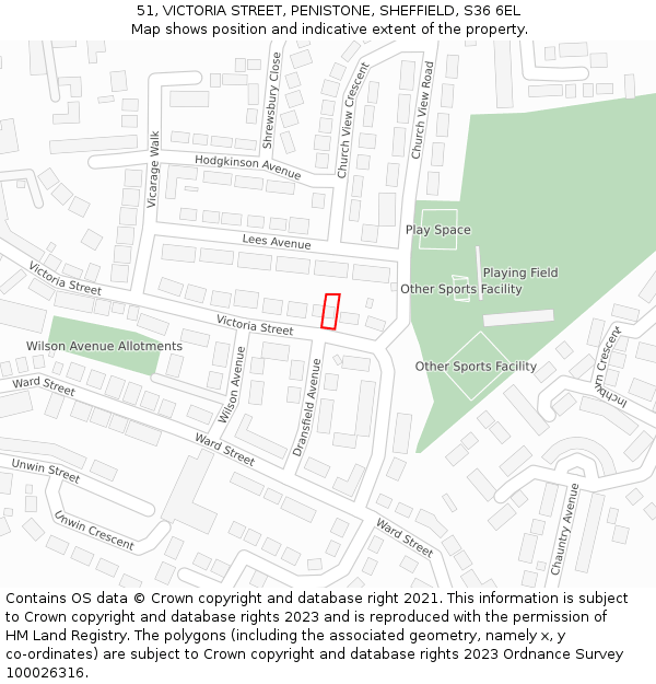 51, VICTORIA STREET, PENISTONE, SHEFFIELD, S36 6EL: Location map and indicative extent of plot