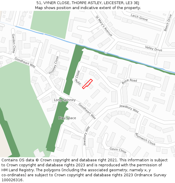 51, VYNER CLOSE, THORPE ASTLEY, LEICESTER, LE3 3EJ: Location map and indicative extent of plot