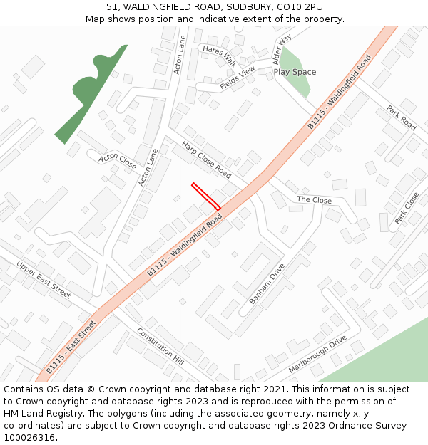 51, WALDINGFIELD ROAD, SUDBURY, CO10 2PU: Location map and indicative extent of plot