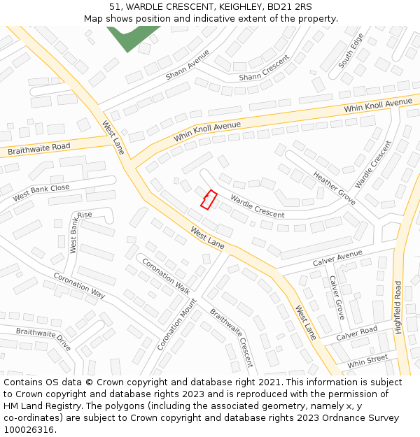 51, WARDLE CRESCENT, KEIGHLEY, BD21 2RS: Location map and indicative extent of plot