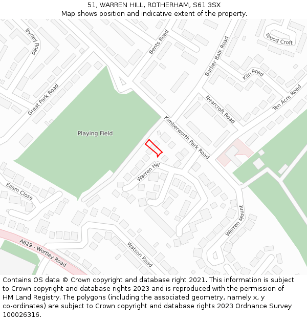 51, WARREN HILL, ROTHERHAM, S61 3SX: Location map and indicative extent of plot