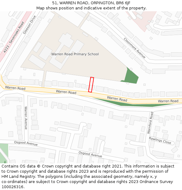 51, WARREN ROAD, ORPINGTON, BR6 6JF: Location map and indicative extent of plot