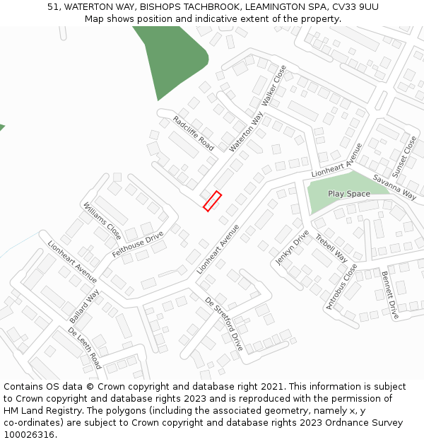 51, WATERTON WAY, BISHOPS TACHBROOK, LEAMINGTON SPA, CV33 9UU: Location map and indicative extent of plot