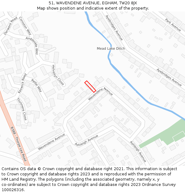 51, WAVENDENE AVENUE, EGHAM, TW20 8JX: Location map and indicative extent of plot