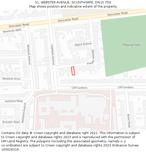 51, WEBSTER AVENUE, SCUNTHORPE, DN15 7DX: Location map and indicative extent of plot