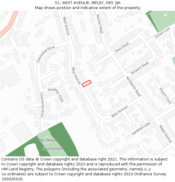 51, WEST AVENUE, RIPLEY, DE5 3JA: Location map and indicative extent of plot