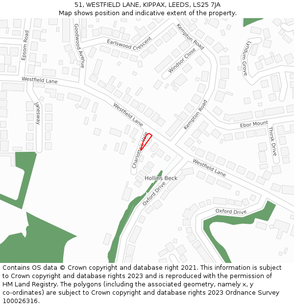 51, WESTFIELD LANE, KIPPAX, LEEDS, LS25 7JA: Location map and indicative extent of plot
