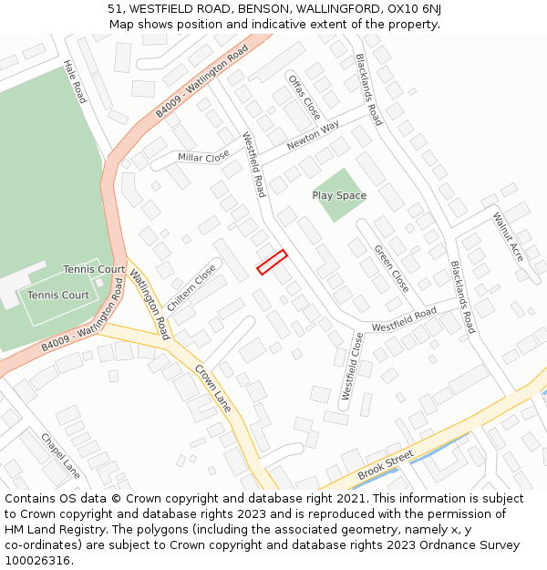 51, WESTFIELD ROAD, BENSON, WALLINGFORD, OX10 6NJ: Location map and indicative extent of plot