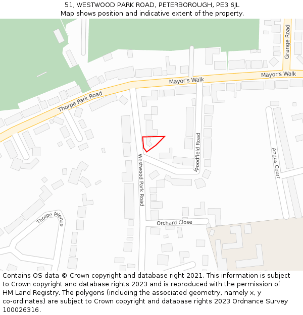 51, WESTWOOD PARK ROAD, PETERBOROUGH, PE3 6JL: Location map and indicative extent of plot