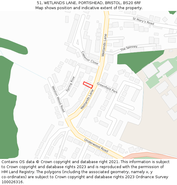 51, WETLANDS LANE, PORTISHEAD, BRISTOL, BS20 6RF: Location map and indicative extent of plot