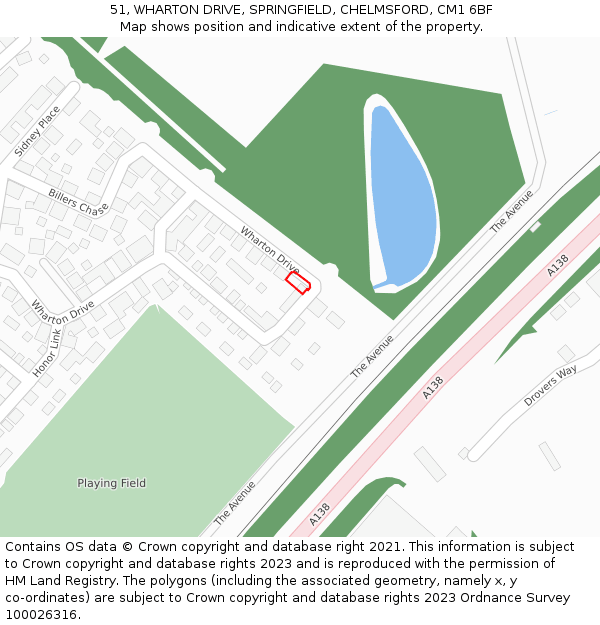 51, WHARTON DRIVE, SPRINGFIELD, CHELMSFORD, CM1 6BF: Location map and indicative extent of plot