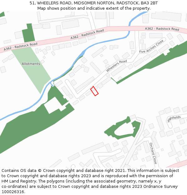 51, WHEELERS ROAD, MIDSOMER NORTON, RADSTOCK, BA3 2BT: Location map and indicative extent of plot