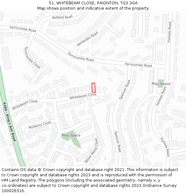 51, WHITEBEAM CLOSE, PAIGNTON, TQ3 3GA: Location map and indicative extent of plot