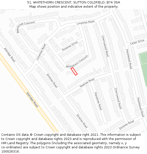 51, WHITETHORN CRESCENT, SUTTON COLDFIELD, B74 3SA: Location map and indicative extent of plot