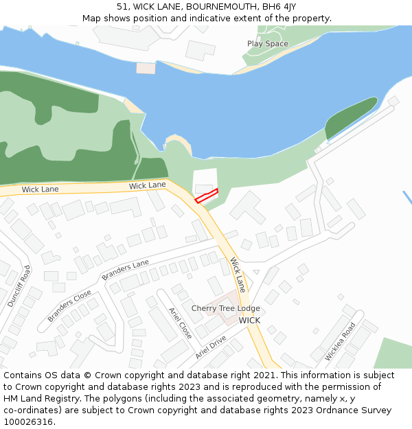 51, WICK LANE, BOURNEMOUTH, BH6 4JY: Location map and indicative extent of plot