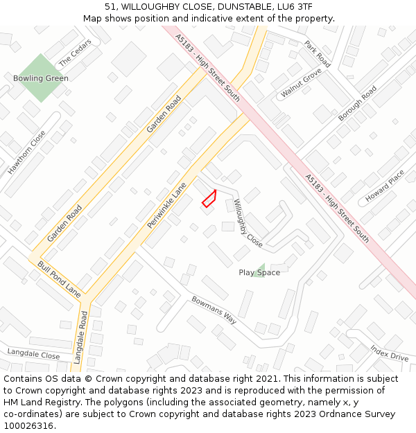 51, WILLOUGHBY CLOSE, DUNSTABLE, LU6 3TF: Location map and indicative extent of plot