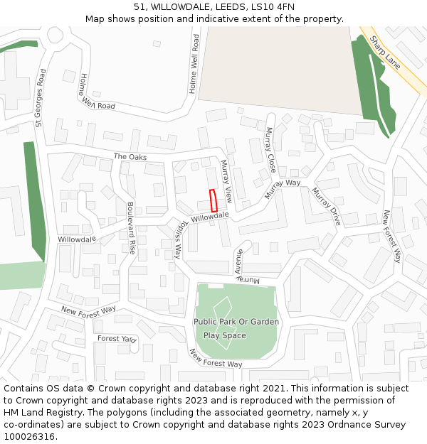 51, WILLOWDALE, LEEDS, LS10 4FN: Location map and indicative extent of plot