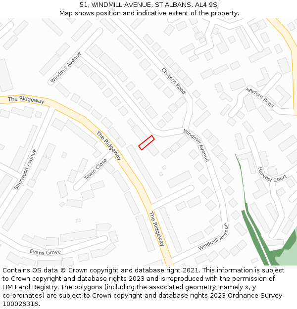 51, WINDMILL AVENUE, ST ALBANS, AL4 9SJ: Location map and indicative extent of plot