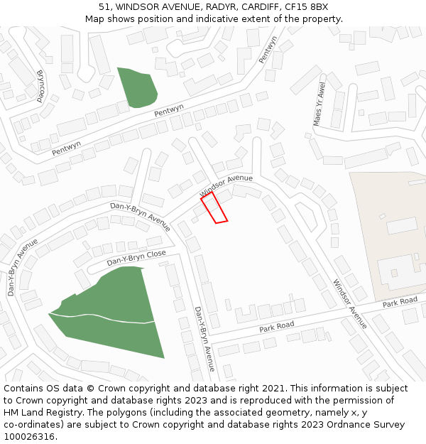 51, WINDSOR AVENUE, RADYR, CARDIFF, CF15 8BX: Location map and indicative extent of plot