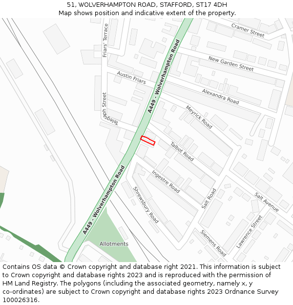 51, WOLVERHAMPTON ROAD, STAFFORD, ST17 4DH: Location map and indicative extent of plot