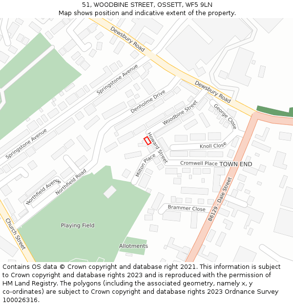 51, WOODBINE STREET, OSSETT, WF5 9LN: Location map and indicative extent of plot
