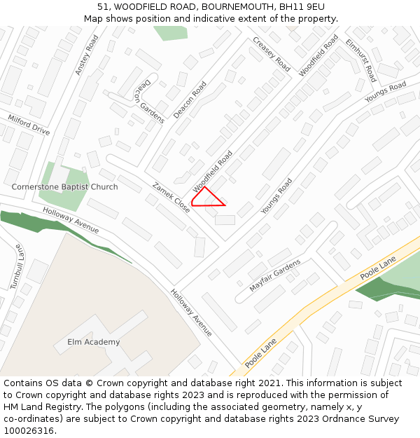 51, WOODFIELD ROAD, BOURNEMOUTH, BH11 9EU: Location map and indicative extent of plot
