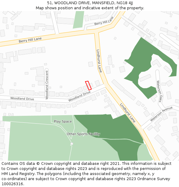 51, WOODLAND DRIVE, MANSFIELD, NG18 4JJ: Location map and indicative extent of plot
