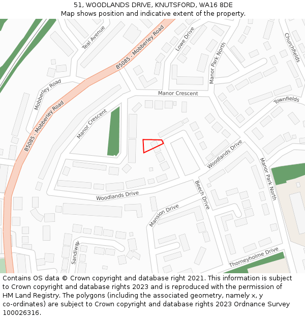 51, WOODLANDS DRIVE, KNUTSFORD, WA16 8DE: Location map and indicative extent of plot