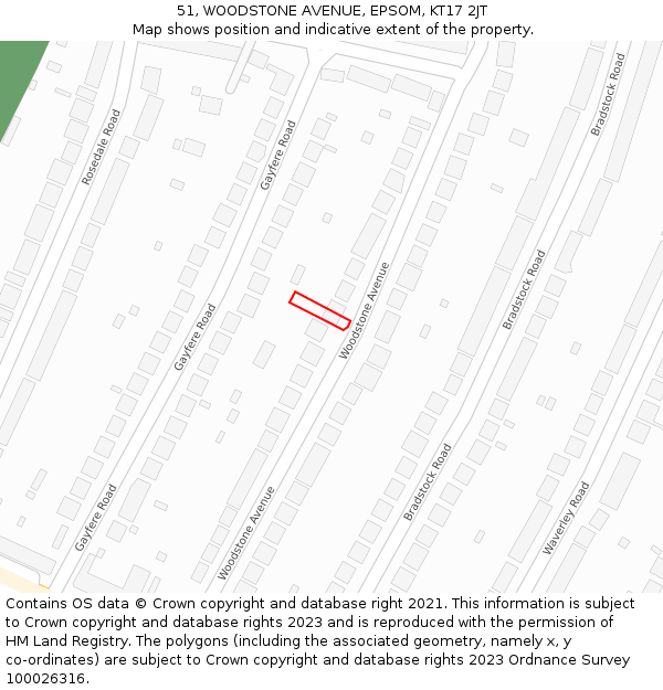 51, WOODSTONE AVENUE, EPSOM, KT17 2JT: Location map and indicative extent of plot