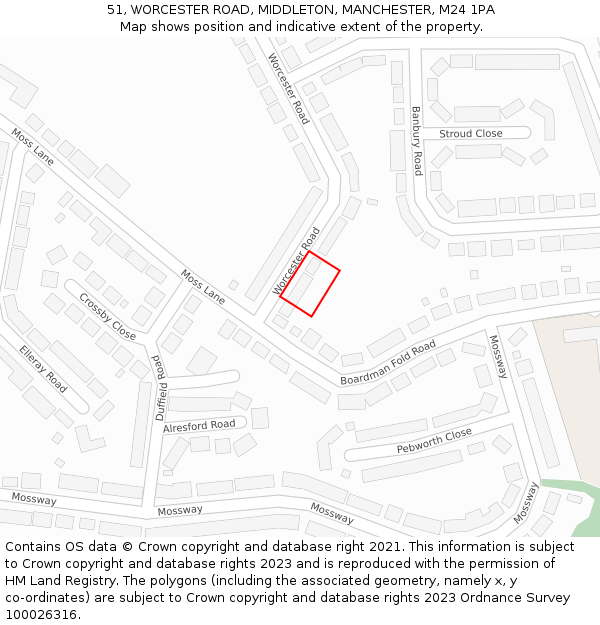 51, WORCESTER ROAD, MIDDLETON, MANCHESTER, M24 1PA: Location map and indicative extent of plot