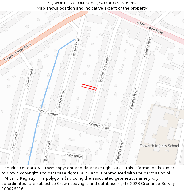 51, WORTHINGTON ROAD, SURBITON, KT6 7RU: Location map and indicative extent of plot