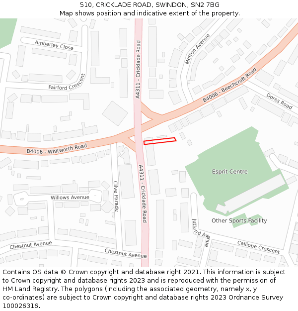 510, CRICKLADE ROAD, SWINDON, SN2 7BG: Location map and indicative extent of plot