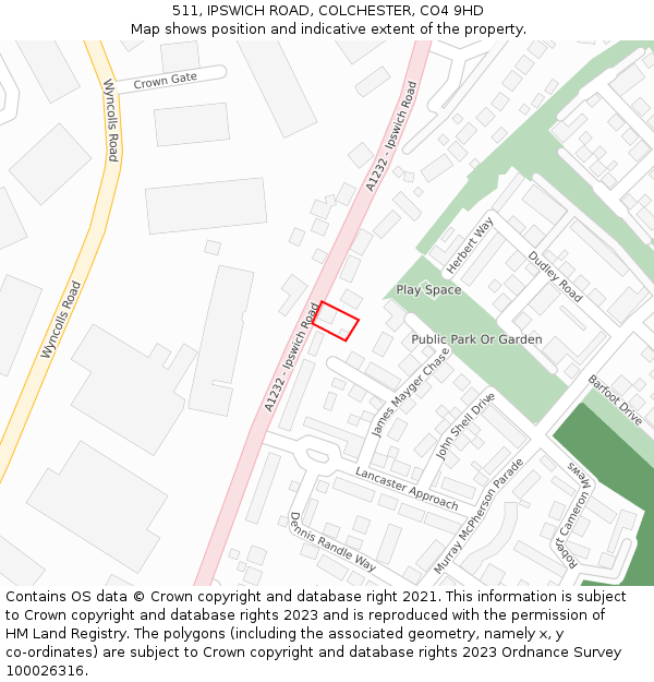511, IPSWICH ROAD, COLCHESTER, CO4 9HD: Location map and indicative extent of plot