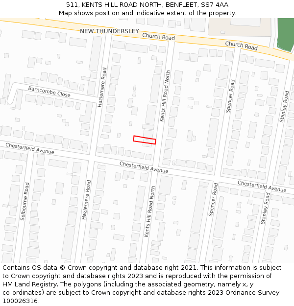 511, KENTS HILL ROAD NORTH, BENFLEET, SS7 4AA: Location map and indicative extent of plot