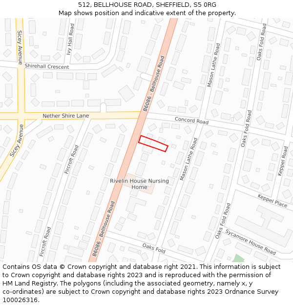 512, BELLHOUSE ROAD, SHEFFIELD, S5 0RG: Location map and indicative extent of plot