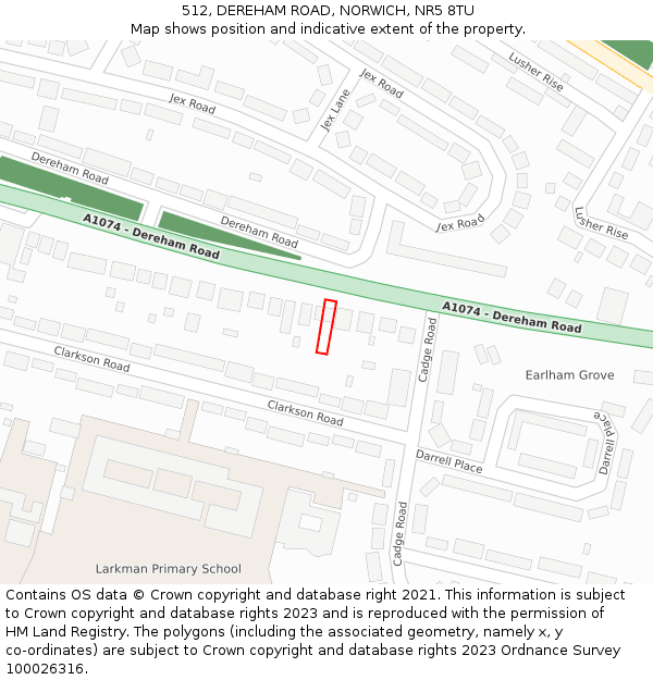 512, DEREHAM ROAD, NORWICH, NR5 8TU: Location map and indicative extent of plot