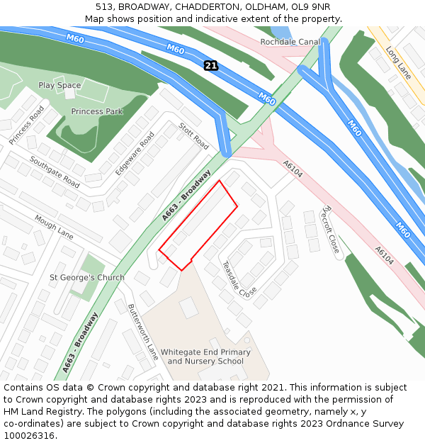 513, BROADWAY, CHADDERTON, OLDHAM, OL9 9NR: Location map and indicative extent of plot
