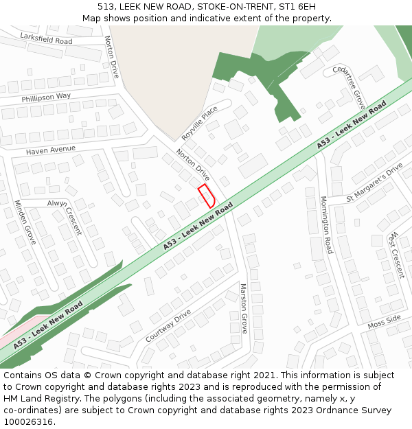 513, LEEK NEW ROAD, STOKE-ON-TRENT, ST1 6EH: Location map and indicative extent of plot