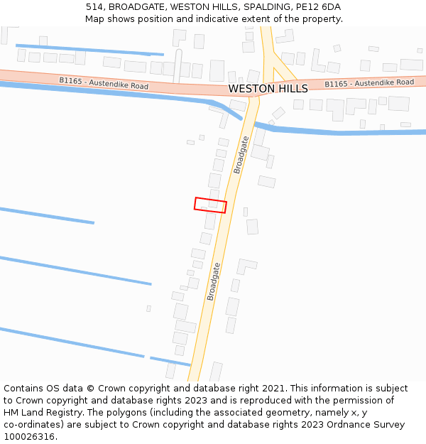 514, BROADGATE, WESTON HILLS, SPALDING, PE12 6DA: Location map and indicative extent of plot