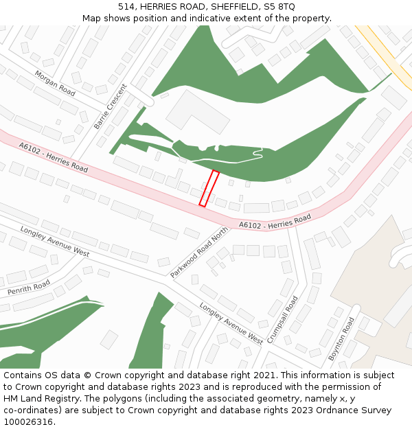 514, HERRIES ROAD, SHEFFIELD, S5 8TQ: Location map and indicative extent of plot